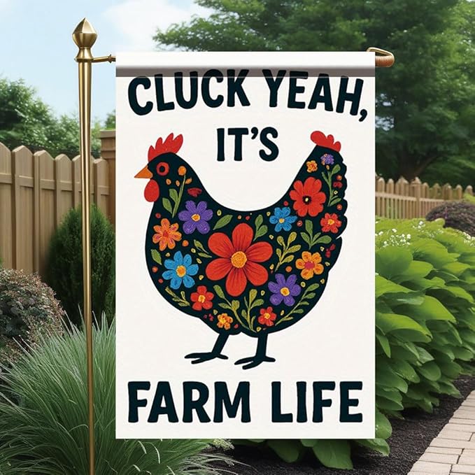 Cluck Yeah It’s Farm Life Garden Flag 12x18 Inch Double Sided Outdoor Yard Banner Floral Chicken Design Rustic Country Farmhouse Spring Summer Decoration