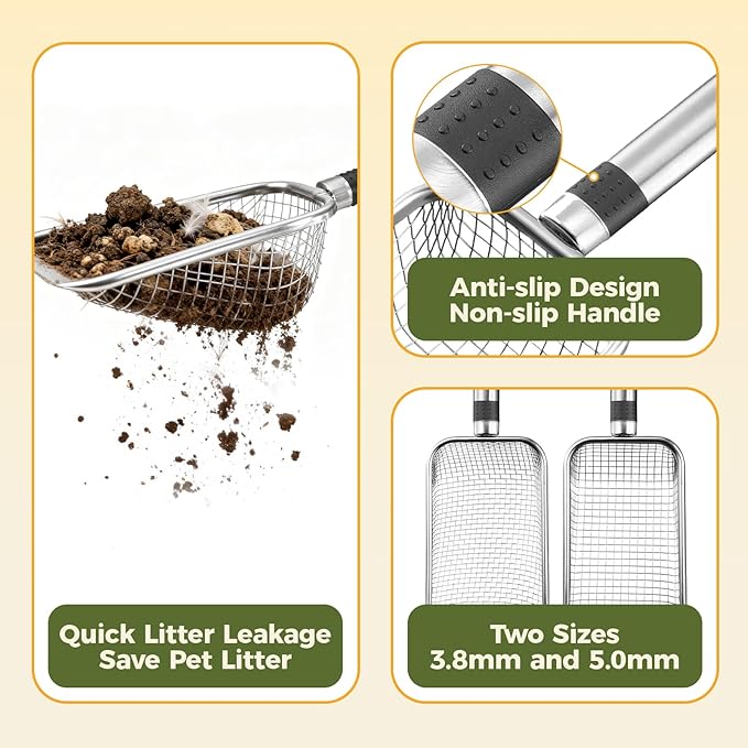 Chicken Poop Scooper, 2 Pack Chicken Coop Scoop Scoop Shovel Stainless Steel Metal Chicken Coop Cleaning Tool for Poop, Chicken Supplies, Cat Dog Rabbit Supplies(3.8mm+5.0mm)