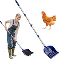 Chicken Poop Scooper & Rake, 2-in-1 Chicken Poop Pooper Shovel with 3-Shape Sifting Holes, 39 to 68" Chicken Coop Rake Stainless Steel Handle Litter Shovel for Small Farm Animals