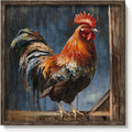 Rooster Wooden Wall Art Decor: Farm Animal Picture Country Cock Framed Artwork Farmhouse Chicken Painting is the Perfect Combination of Energy Nature for the Kitchen Country House Bedroom 16"x16"