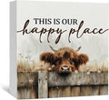 Highland Cow Sign - Farmhouse Western Animal Office Kitchen Bedroom Decor,Rustic Farm This Is Our Happy Place Home Decor Signs,highland Cow Gifts For Women,5x5 Inch