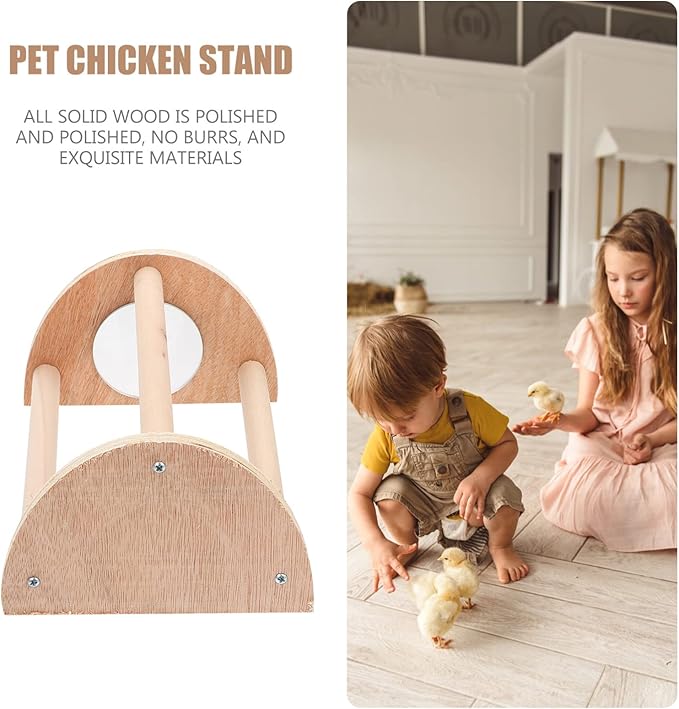 POPETPOP Wood Chicken Perch with Mirror Roosting Bar Training Perch Standing Stick Rack Fun Toys for Coop and Brooder Bird Hens Parrots Macaw