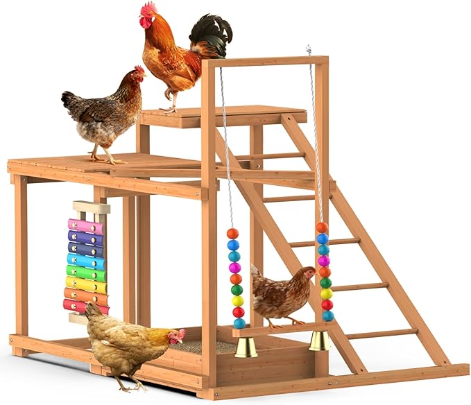 Chicken Perch with Swing Xylophone Removable Feeder/Bath Wooden Roosting Bar Toy for Farms Easy to Clean