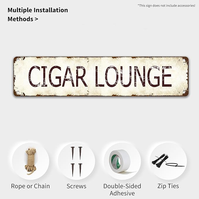 Cigar Lounge Metal Sign - Timeless 4x16 Inch Speakeasy Bar Wall Art for Man Cave/Home Office/Whiskey Cellar Decor - Durable Plaque Gift for Dad/Husband/Cigar Enthusiasts (Father's Day, Birthday)