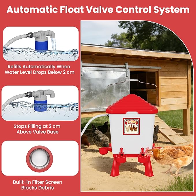5 Gallon/26 Pounds Automatic Chicken Feeder and Waterer Set, Chicken Waterer with Automatic Float Valve, No Waste, Rain Proof Poultry Feeder, Chick Coop Accessories, for Chicken, Duck, Turkey