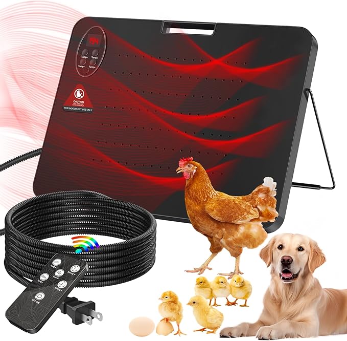 Chick Brooder Heater,200 Watts Radiant Heat Panel with Overheating Protection,Smart Brooder Chick Heater with Adjustable Temp (86~194℉) & 12H Timer,Remote Control,Safe Chicken Heater for Winter Pets