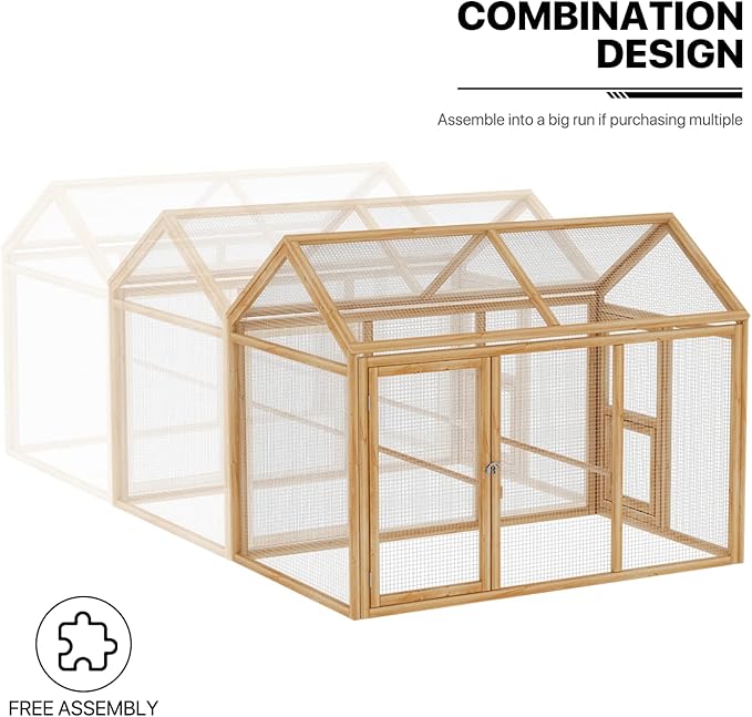 MoNiBloom Outdoor Chicken Coop Large Hen House Poultry Cage with Roosting Rods, Farmhouse Backyard Wood Rabbit Hutch Small Pets Playpens Spire Shaped Coops Triple Access/Feeding Doors 55 x 33.5 x 42.5