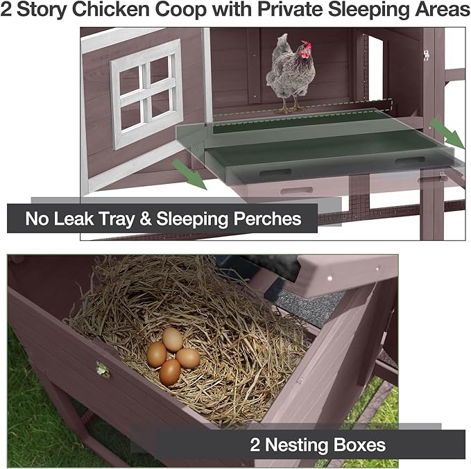 Mobile Chicken Coop with Wheels, Outdoor Hen House with Leak-Proof Tray, UV-Resistant Roof & Nesting Box for Chickens, Ducks, Rabbits (Brown)
