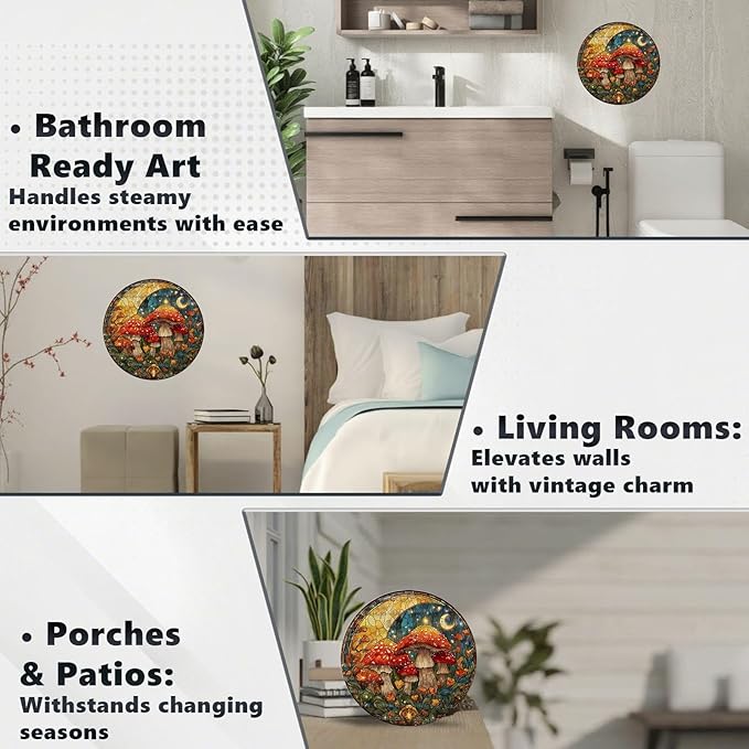 Vintage Mushroom Round Metal Sign Retro Tin Sign Nostalgic Rustic Wall Decor Decorations for Home Bedroom Living Room Cafe Bar Kitchen Yard Fence Door Outside Farmhouse 8 * 8 In