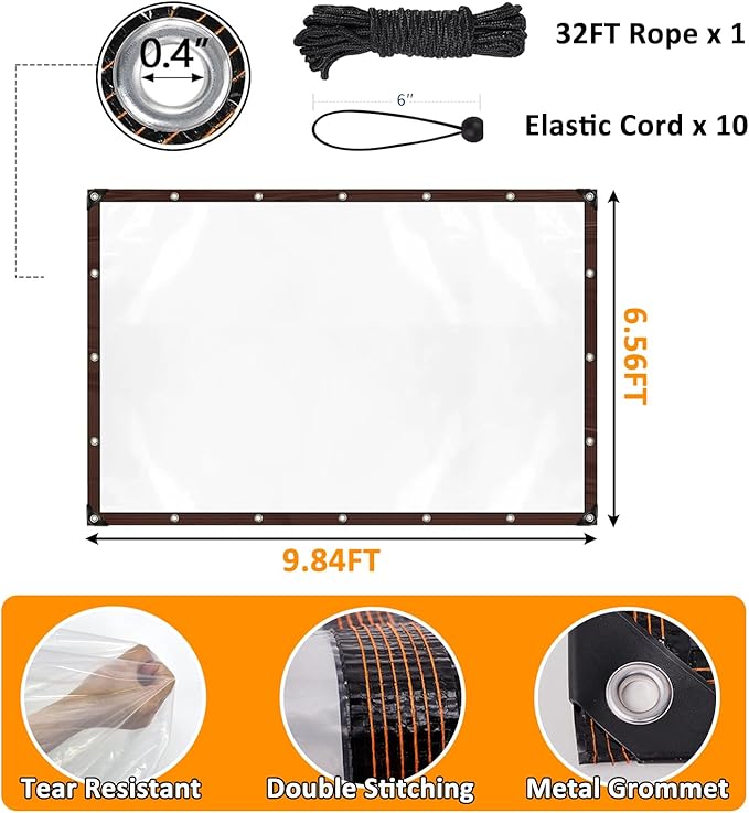 6.6 x 10FT Waterproof Chicken Coop Cover for Winter, Durable Easy Install Chicken Run Tarp with Rope & Cable Tie, Chicken Coop Insulation Windproof Winterizing Cover for Large Chicken Cage Walk-in Run