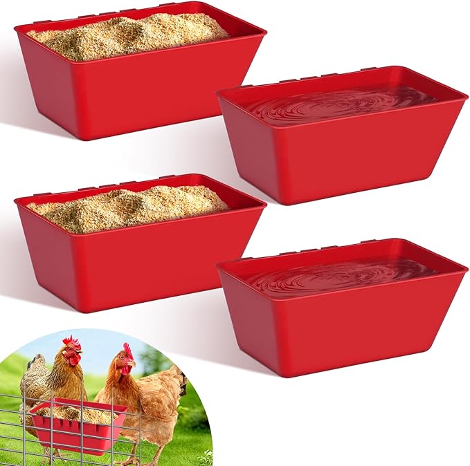 4 Pack Chicken Feeder Waterer Cups 2.5 Quart Hanging Chicken Waterer Trough Cage Cups No Mess Poultry Troughs for Dogs Duck Goose Rabbit Duck Pigeon Bird Quail Pet