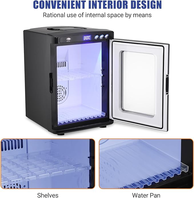 25L Reptile Incubators for Hatching Eggs, Digital Science Lab Incubator,Cooling and Heating 10-60°C, 12VAC/110VDC Dual-Power Small Portable Incubator for Laboratory, Home, Vehicle, Black