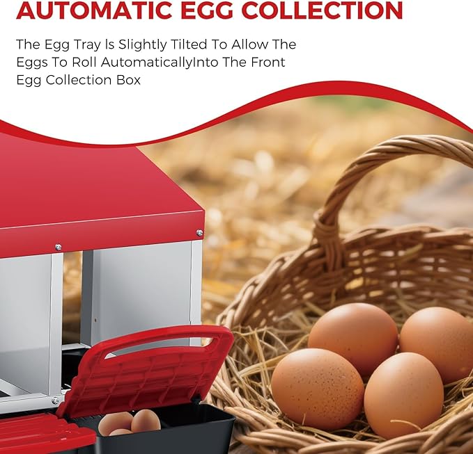 Chicken Nesting Boxes, Metal Rollaway Chicken Nest Box with Rollout Egg Collection, Removable Tray & Nesting Pads, Egg Laying Box for Chicken Coop Hens, Wall Mount or Standing, 3 Compartments 2 Layer