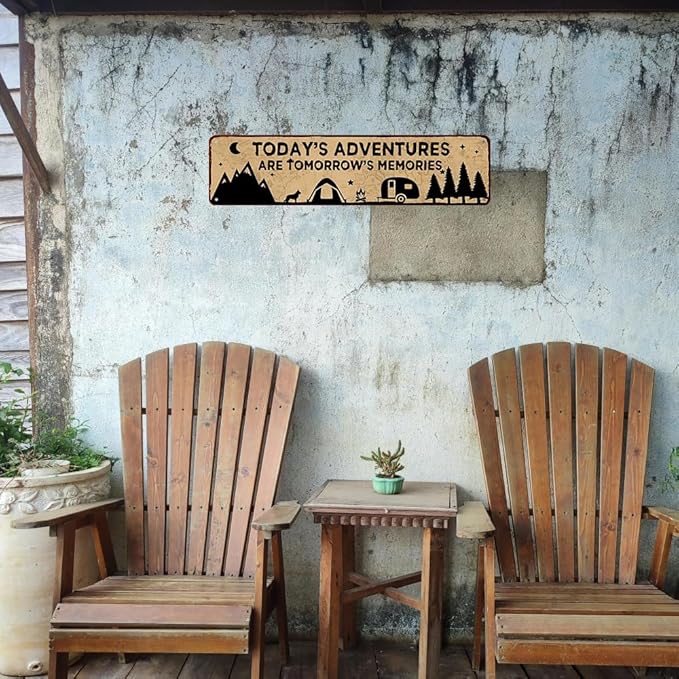 Camping Decor Camper Signs Rv Accessories Vintage Metal Tin Sign Outside Camping Sign Rv Wall Decor Today's Adventure Are Tomorrow's Memories Sign Campers Gifts Campsite Decorations 16x4 Inches