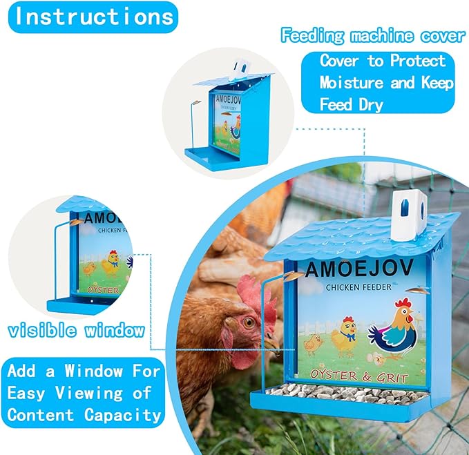 Chicken Grit and Oyster Shell Feeder for Hens,Metal Automatic Chicken Feeder,Chicken coop Accessories, Suitable for Quail, Pigeons, Doves, Chicks, and Adult Chickens