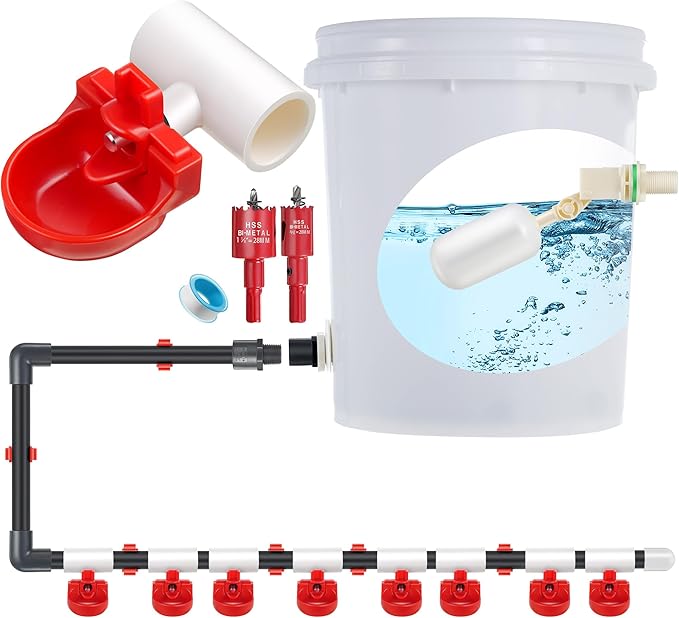 Dreyoo 8 Pack Automatic Chicken Waterer, Complete Set with 1/2'' PVC Tee Fittings, Float Valve Controlled Automatic Chicken Nipple Waterer Cups