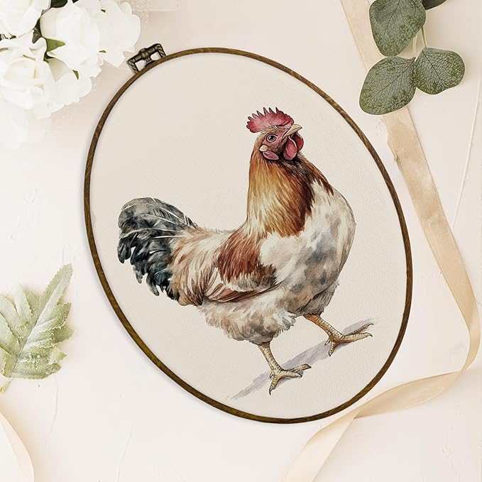 dvhdajed Vintage Chicken Oval Wall Art Decor,Rustic Cottagecore Chicken Framed Canvas Art,Country Farmhouse Rooster Oval Wall Hanging Decor for Bedroom Living Room Nursery Kitchen，8.7x11.3 Inch