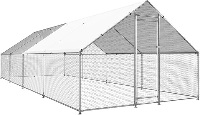 Large Metal Chicken Coop Chicken Pen with Water-Resident and Anti-UV Cover Walk-in Poultry Cage Chicken Runs for Yard with Cover Duck Rabbit Dog House Outdoor