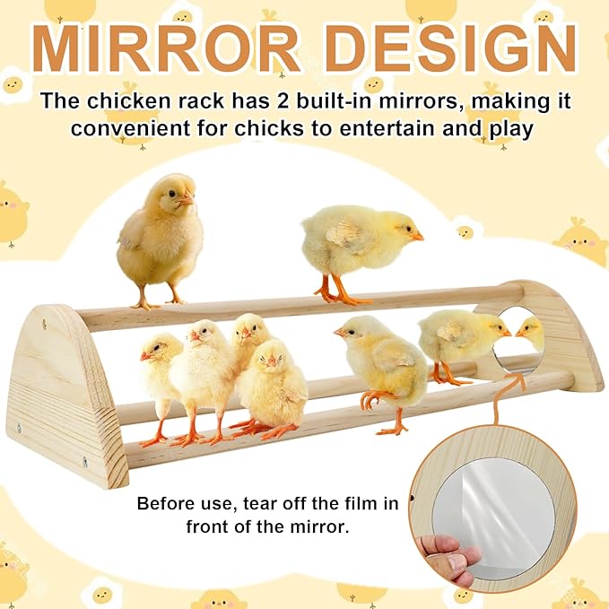 Chicken Perch with Mirror Roosting Bar for Baby Chicks Chick Jungle Gym Roosting Bar Strong Wooden Baby Chick Perches