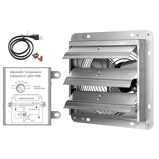 Simple Deluxe 24 Inch Wall Mounted Shutter Exhaust Fan with Temperature Controller and Power Cord Kit, Aluminum, 1400 RPM, 4016 CFM, for Attic, Garage, Louvered Vent, Plant, Greenhouse, Silver