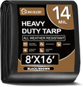 Sunvigor Tarp Waterproof 8x16Ft, Extra Thick 14 Mil Heavy Duty Tarp Cover, Tear & Fade Resistant, Outdoor Tarps with Brass Grommets and Reinforced Edges for Roof, Camping, Patio, Boat (Black/Brown)