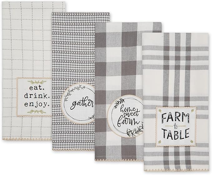 DII Home Sweet Farmhouse Kitchen Collection, Dishtowel Set, 18x28, Gray, 4 Count