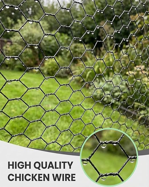 Vensovo Black PVC Coated Chicken Wire, 57in x 50ft Poultry Netting Roll, 1 inch Hex Mesh Garden Fence for Chicken Coop, Rabbit Pen, Yard