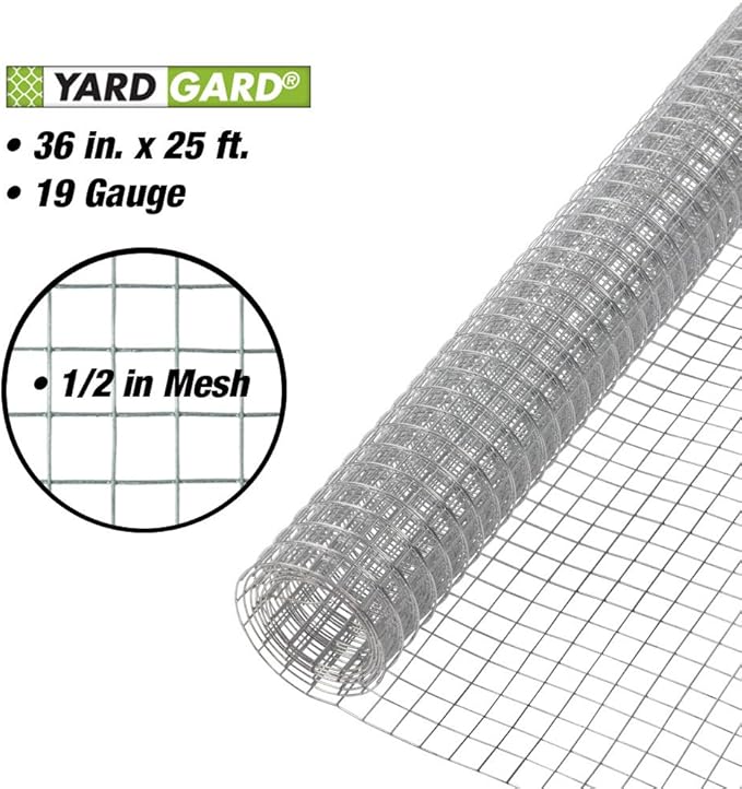 YARDGARD – 1/2 in. Mesh Welded Wire Fence Hardware Cloth – 36 in. x 25 ft. 19‑Gauge Galvanized Steel – for Garden Protection | Animal Control | Cage Wire | Poultry Netting