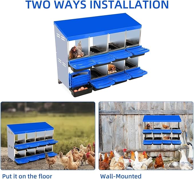 8 Hole Chicken Nesting Boxes - Nesting Boxes Chicken with Roll Away Design & Lid Cover,Easy Egg Collection, Hen Roosting Nest, Durable Poultry Laying Boxes for Hens