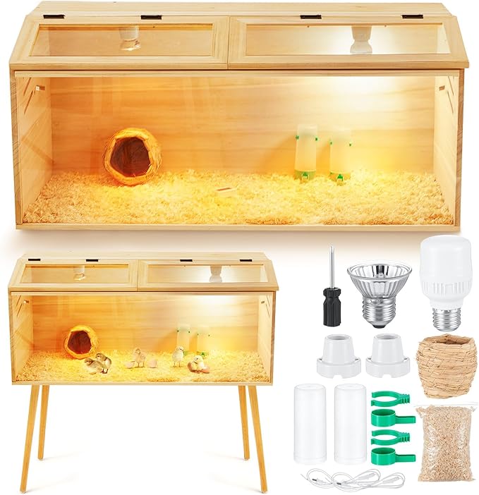 47 x 16 x 16 in Brooder Box for Chicken Quails Stand Sliding Door, Bulb Set and Feeder, Indoor Chicks Coop Brooder Box Kit, for Ducks, Hamsters, Lizards, Mice, Rat(Table Legs, Wooden)