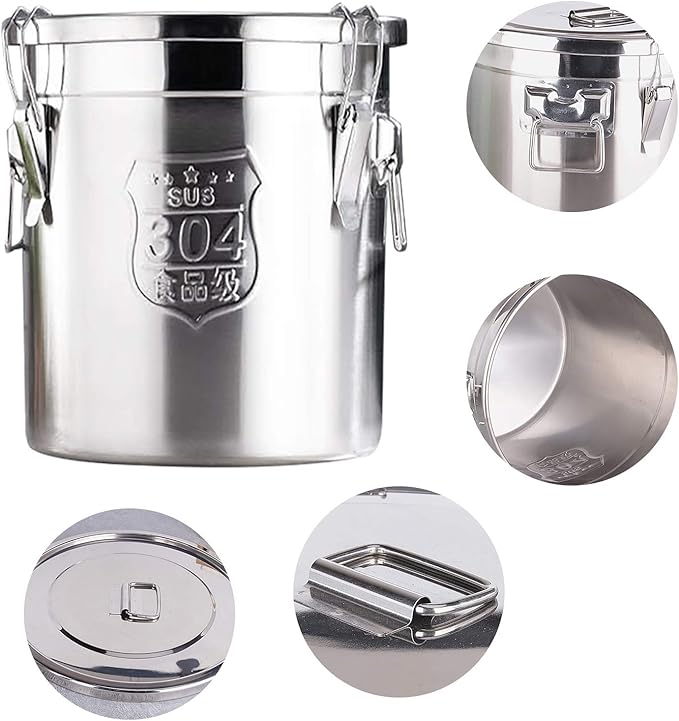Stainless Steel Canister Rice Bucket Airtight Canister with Lids, 304 Stainless Steel Metal Food Storage Containers Kitchen Canisters for Rice, Flour, Grain, Coffee Bean 12L