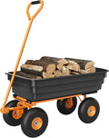 Heavy Duty Garden Dump Cart 1200 lbs, 6 Cu.Ft. Yard Wagon with Quick-Release Tipping, 13" All-Terrain Wheels, 4-Wheel Wheelbarrow for Outdoor Gardening, Farm – Black Bucket & Orange Iron Handle |