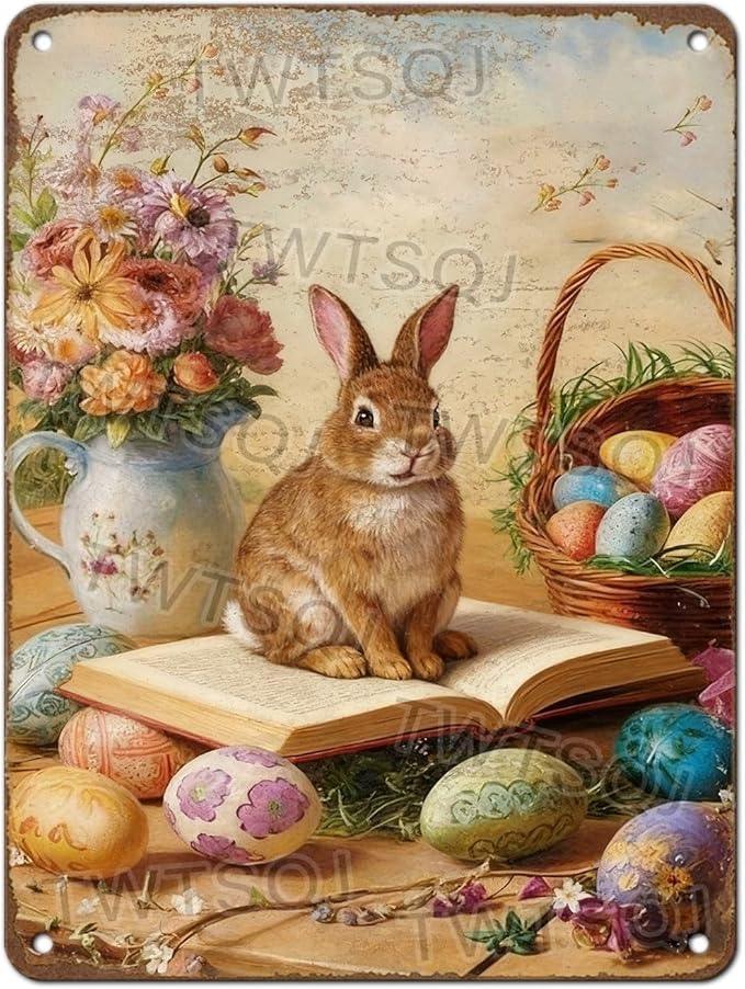 YoyaVex Vintage Easter Bunny Metal Sign Rustic Farmhouse Design Aluminum Wall Decor For Indoor Outdoor Use In Home Garden Bar Cafe Office Club 12X16Inch