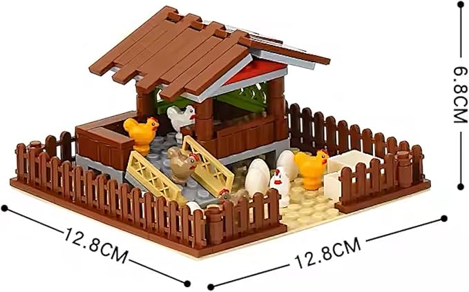 General Jim's Chicken Coop Hen House Modular Building Block Brick Set 122 Piece Set or Addition to Rural Farm Scene Set with All Accessories Shown for Teens and Adults.