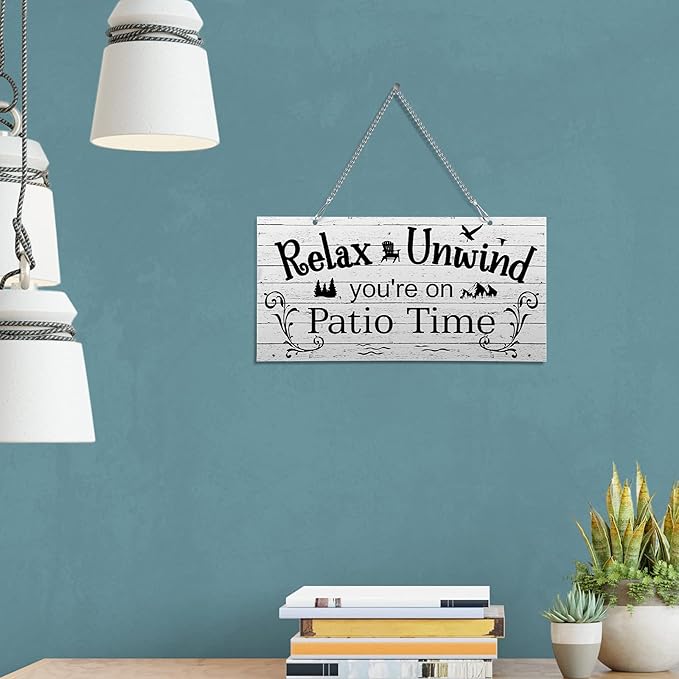 Hotop Patio Decor Patio Sign Decorations Outdoor Metal Porch Wall Decor Rustic Farmhouse Wall Art for Backyard Porch Balcony Gazebo Accessories(10 x 5",White)