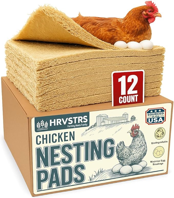 Chicken Nesting Pads for Chicken Coop Accessories - 12 Pack - USA Aspen - Professional Grade Excelsior Bedding – Easy Clean Up - Absorbs Moisture - 100% Natural, Dust-Free Liners for Laying Hens 13x13