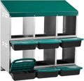 Metal Chicken Nesting Box, 6 Compartments Wall Mount Hen Laying Box with Roll Away Egg Collection & Swing Perch for Chicken Coop (Green)