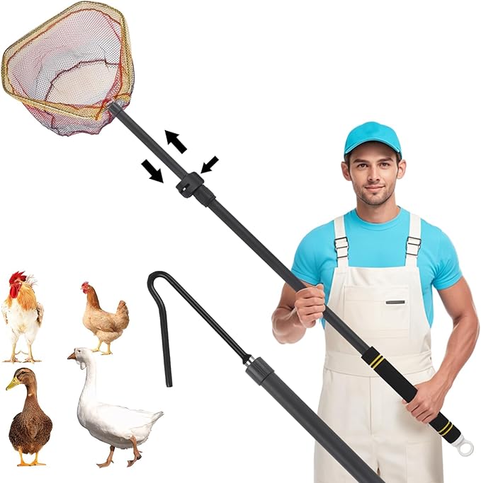 Chicken Catching Net Telescopic,36 to 63 in Chicken Catcher Leg Hook Grabber Tool with Extension Pole Long Handle Animal Catcher Pole Heavy Duty Metal Tube Poultry Hook Fowl Catcher Sturdy