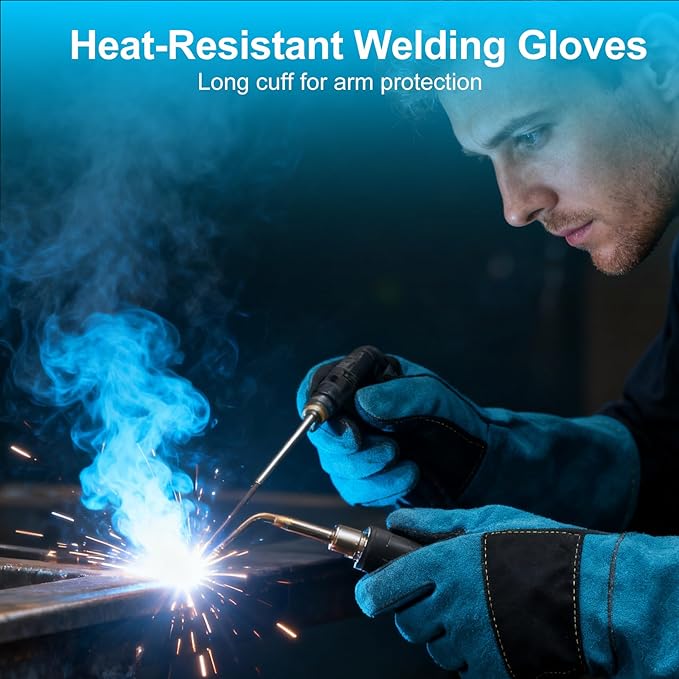 Welding Gloves 23.6" Heat-Resistant Leather, Long Gauntlet Forearm Protection for TIG/MIG, Also for Animal Handling