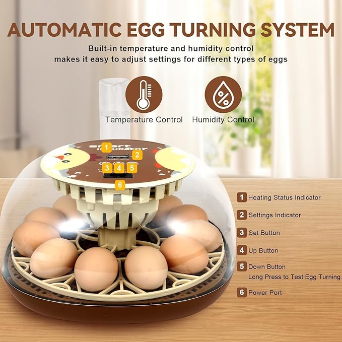 Series I - Automatic 12-Egg Incubator for Beginners, Auto Egg Turn, Steady Self-Regulating Humidity & Consistent Temperature Control for Hatching Chicken, Goose, Duck, Quail, Pigeon, and Turkeys