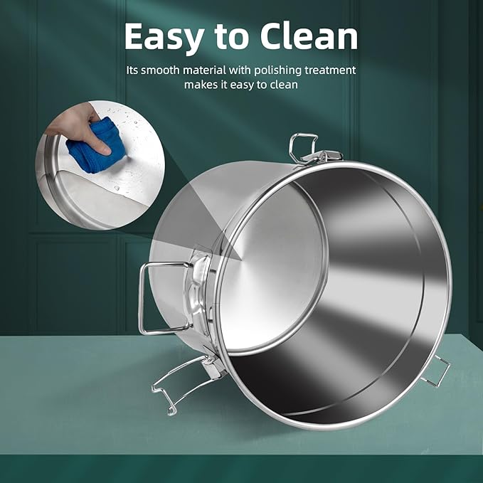 Stainless Steel Airtight Canister for Kitchen, Rice Cereal Grain Canisters Container for Household Kitchen Food Bean Flour Oil Sugar Milk Cookie Storager Bucket w/Handles+Lid (21L/33L) (21L)