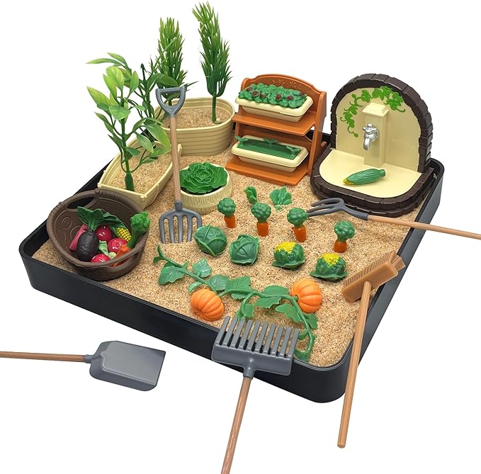 Vegetable Zen Garden for Desk, Vegetable Themed Desktop Zen Sand Garden, Stress Relief Sand Tray Therapy Kit, Office Desk Decor Accessories, Coworker Gifts for Birthdays