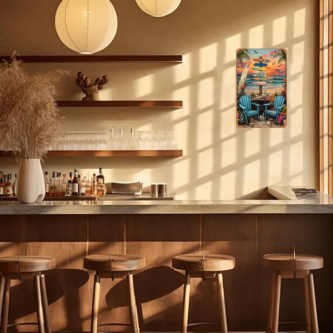 Vintage Metal Sign Beach Surfing Boards Tin Sign Funny Walll Decor for Bar Kitchen Pubs Cafe Home Garage 12×8 Inch