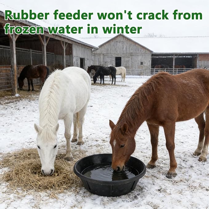 3Pcs Heavy Duty Rubber Feeder Pan, 8Q/2Gal Horses Feed Pan, Large Feed Bucket for Animal Feeding, Livestock Water Bowl Chicken Dust Bath Tub for Horse Goat Pig Dog Farm Livestock Poultry