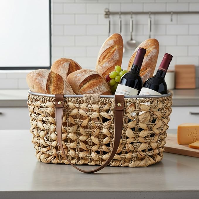 Goaste Egg Collecting Basket with Handle, 13 Inch Chicken Egg Storage Baskets, Handwoven Eggs Container for Gathering Fresh Eggs, Vintage Countertop Fruit Holder for Harvest, Kitchen, Living Room
