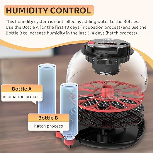 12 Egg Incubator for Hatching Eggs with Fully Automatic Egg Turning, Humidity Control by Bottles, Incubators for Chicken, Ducks, Quail, and Other Poultry Eggs, 360° View with Clear Window