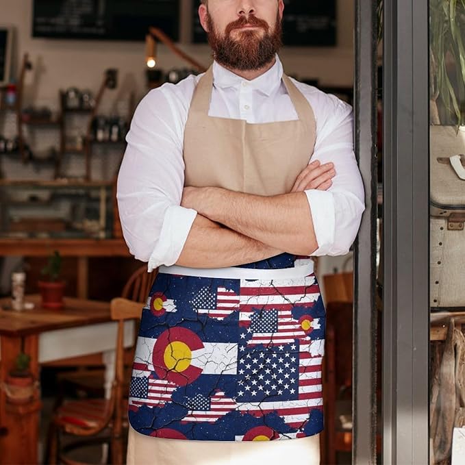 Server Waist Aprons Waitress Unisex Chef Works Half Apron with 3 Pockets