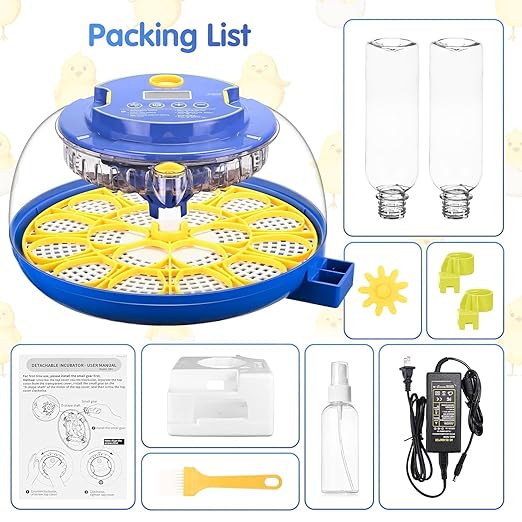 Egg incubators for Hatching Eggs, Automatic Egg Turning 12-24 Poultry Incubator with Temperature Control,Automatic Water Adding,℉ Display,360° View for Hatching Chickens, Duck,Quail,Goose Eggs (M18H)