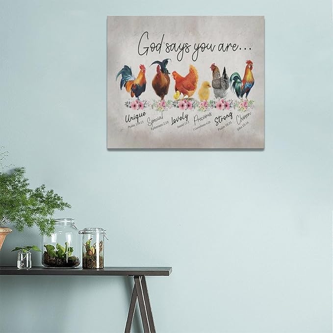 banonaty Rooster Kitchen Decor Wall Art Rustic Farmhouse Chicken Pictures Wall Decor Country God Says You Are Canvas Prints Framed Artwork Home Office Decorations For Bathroom Dinning Room 24""x20""