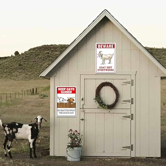 Beware Goat Shit Everywhere Sign Keep Goat The Close Signs Funny Metal Signs For Outside Goat Decor Goat House Sign Vintage Metal Tin Signs 8x12 Inch